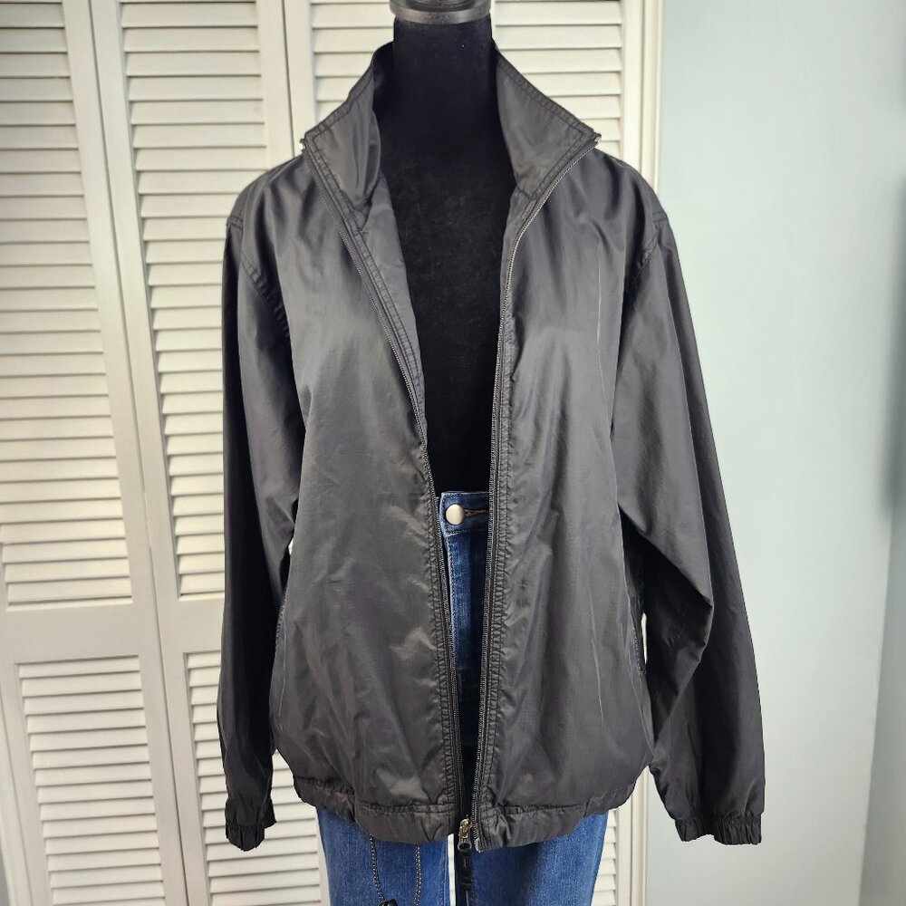 GAP Black Oversized Nylon Windbreaker XS Full Zip Adjustable Waist Pockets